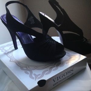 Womens Black Sling Back Open Toe Dress Shoe Size 9